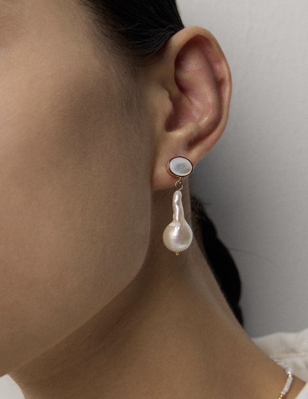 Mirel｜白貝母珍珠耳環 