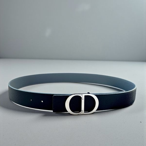 Dior黑銀皮帶 