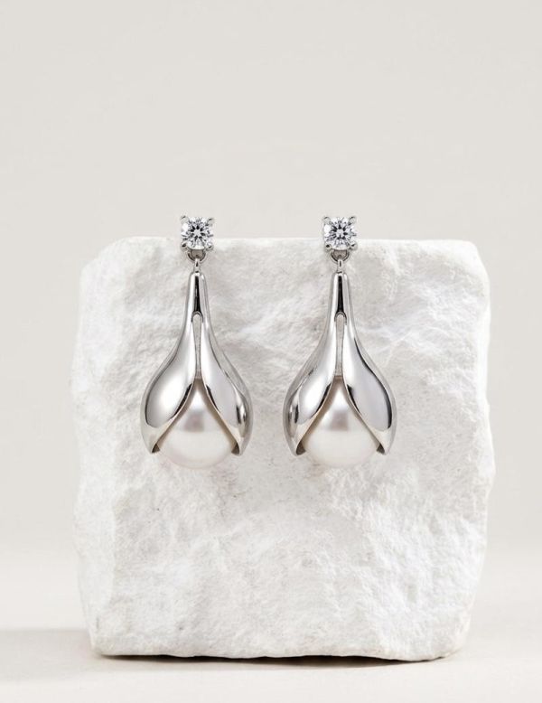 天然亮面珍珠鋯石耳環 