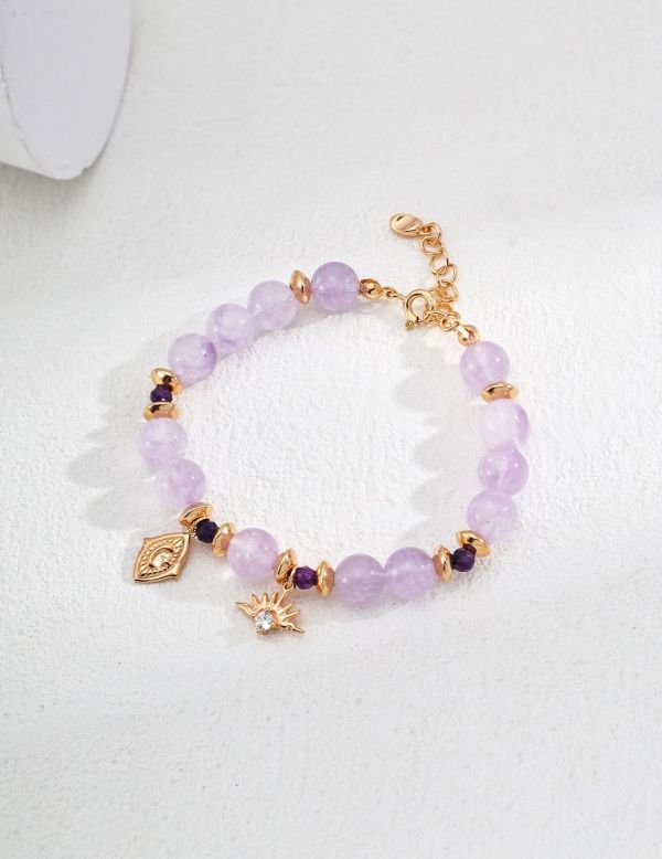 Crystal 薰衣草紫晶手鏈 紫水晶手鍊、能量水晶飾品、祈願幸運飾品、18K金鍍飾、CLAJO