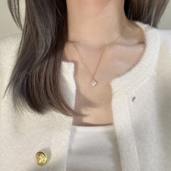 白貝母幸運草金色項鍊 