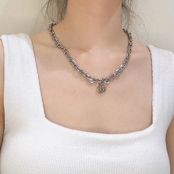 Gucci 純銀水鑽交叉鏈條 