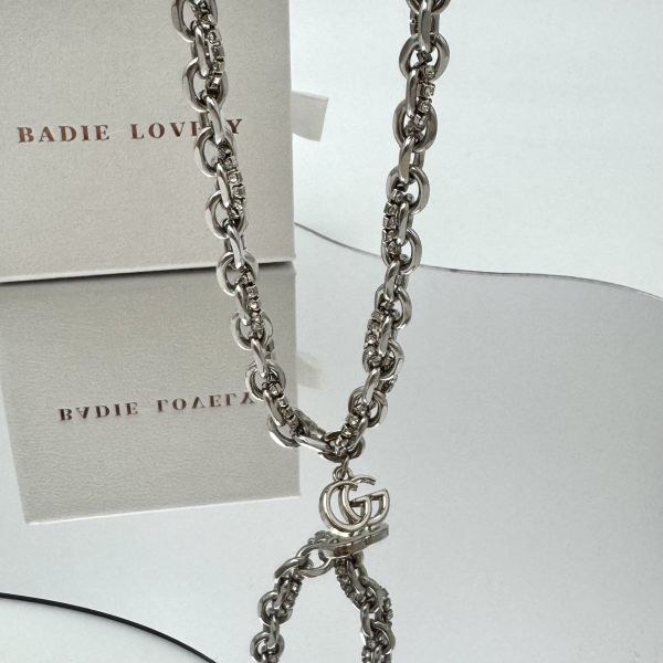 Gucci 純銀水鑽交叉鏈條 