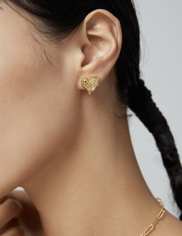 Pure｜純銀熔岩愛心耳環 愛心耳環、金色耳環推薦、氣質耳環、女生飾品推薦、輕奢耳環、Badie Lovely