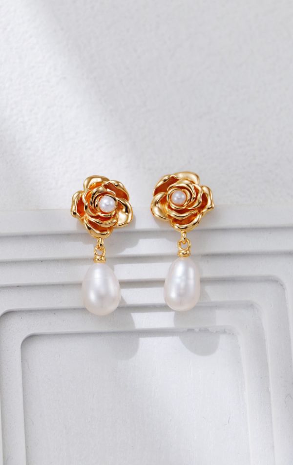 Célyn｜玫瑰花珍珠耳環 