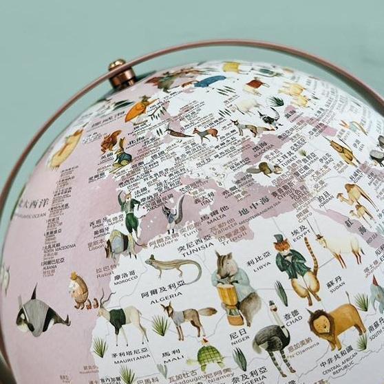 10吋粉色童話動物版360度旋轉木座地球儀 