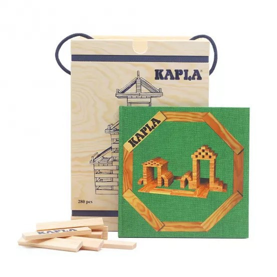 【精靈積木KAPLA】Kapla天然原木積木280片裝 原木外盒 含 建造書 