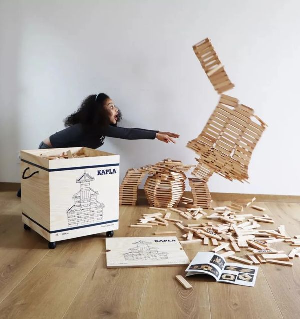 KAPLA 精靈積木-原木積木1000PCS(含附輪木箱)*原廠正貨 