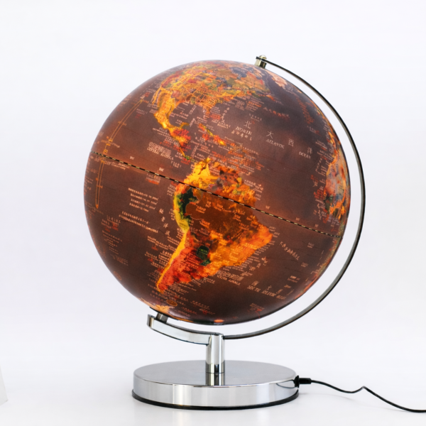 (AR互動款)12吋衛星圖鐵質底座三段式觸碰夜燈地球儀(繁體中英文對照)(附燈) 