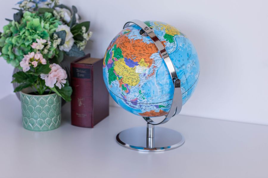 10英吋中英文行政地圖全回轉鏡面亮鉻地球儀 