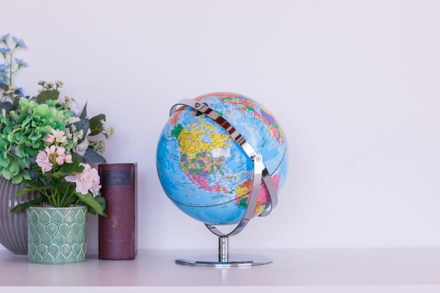 10英吋中英文行政地圖全回轉鏡面亮鉻地球儀 