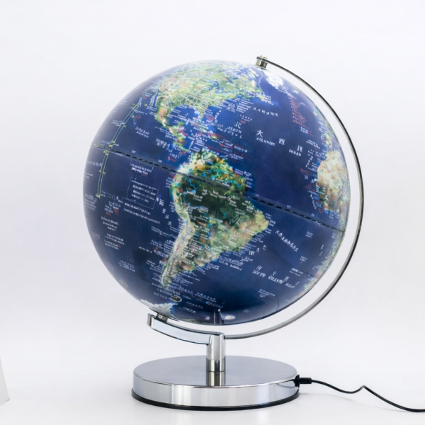 (AR互動款)12吋衛星圖鐵質底座三段式觸碰夜燈地球儀(繁體中英文對照)(附燈) 