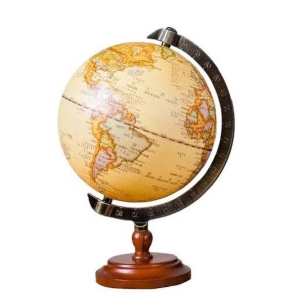 6吋衛星款│仿古款刻度尺木頭底座地球儀 (中文版) 