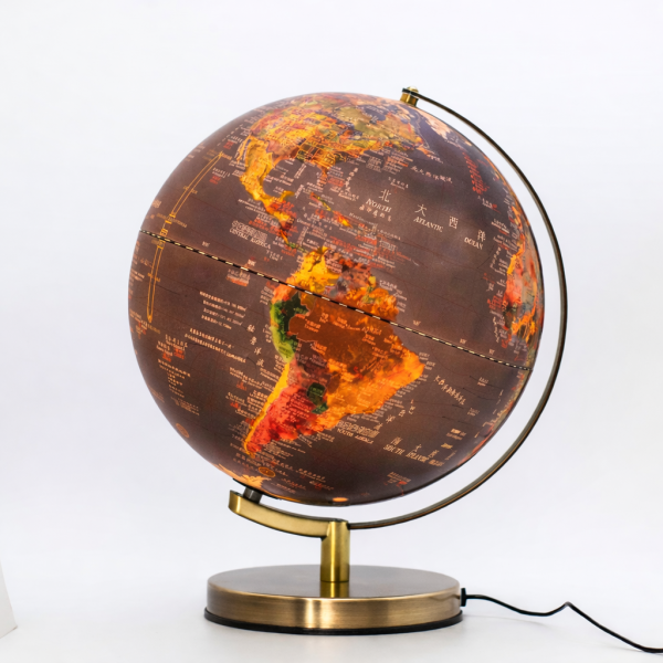 (AR互動款)10吋衛星圖古銅底座三段式觸碰夜燈地球儀 