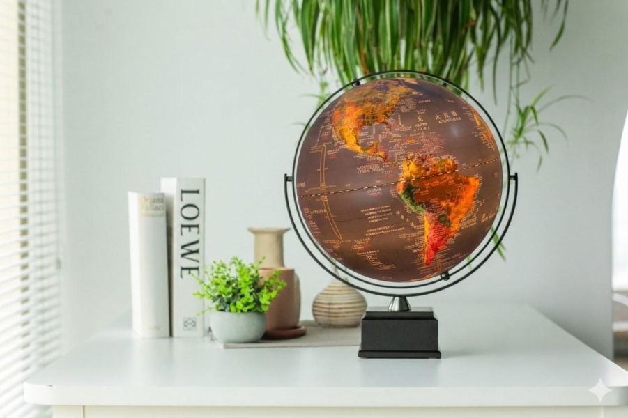 12英吋中文衛星木質黑底座地球儀/可充電LED 