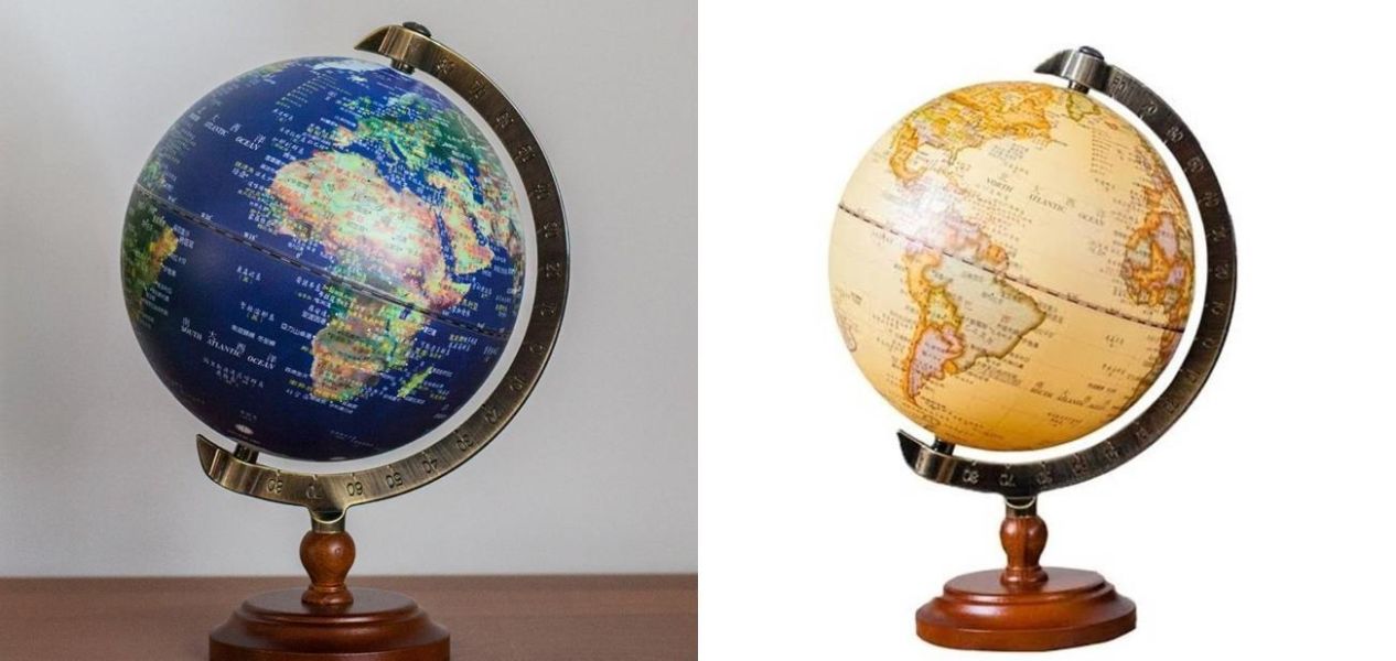 6吋衛星款│仿古款刻度尺木頭底座地球儀 (中文版) 