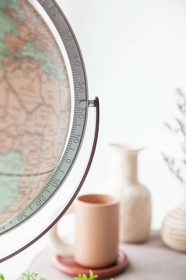 12英吋霧面仿古天青色360度全旋轉木質底座地球儀/可充電 