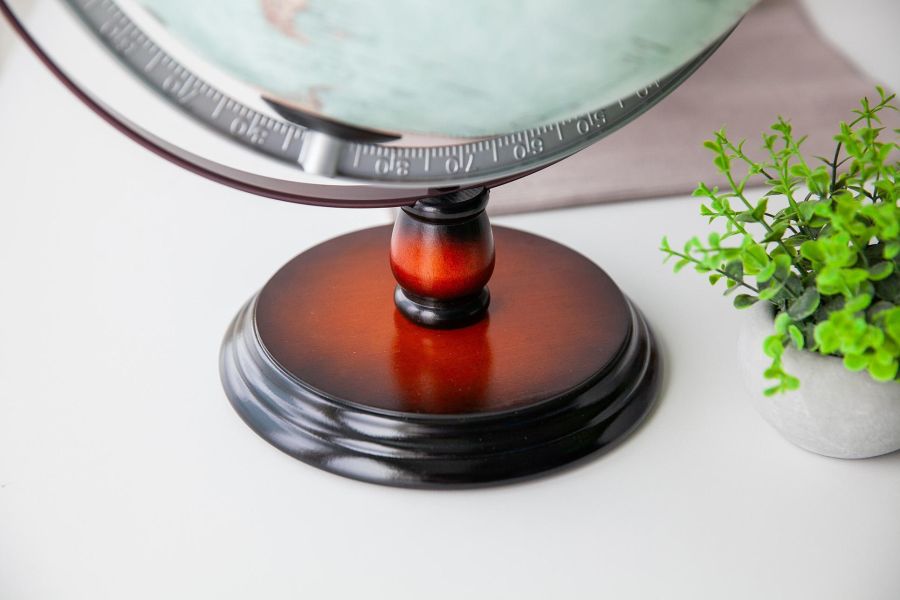 12英吋霧面仿古天青色360度全旋轉木質底座地球儀/可充電 