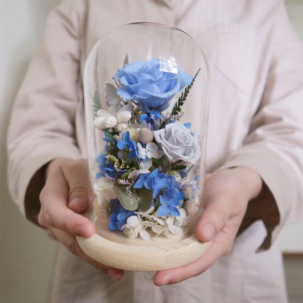 永生花玻璃罩 - 深海泡泡 台中花店,花店,花藝,花,乾燥花,鮮花,永生花,花束,玻璃罩,蒲公英,求婚,風水,房間放花