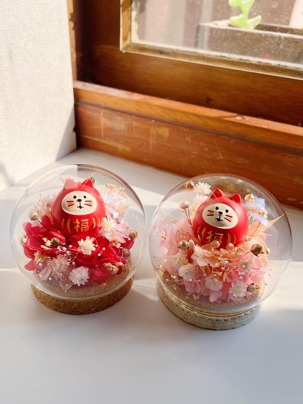 永生花玻璃罩 - 招福喵 台中花店,花店,花藝,花,乾燥花,鮮花,永生花,花束,玻璃罩,蒲公英,求婚,風水,房間放花