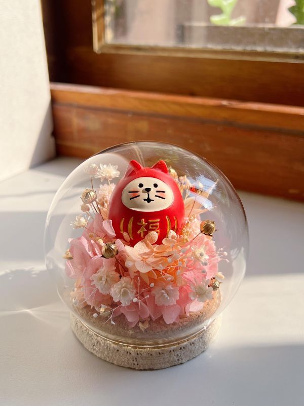 永生花玻璃罩 - 招福喵 台中花店,花店,花藝,花,乾燥花,鮮花,永生花,花束,玻璃罩,蒲公英,求婚,風水,房間放花