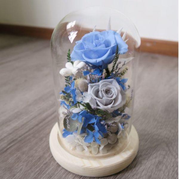 永生花玻璃罩 - 深海泡泡 台中花店,花店,花藝,花,乾燥花,鮮花,永生花,花束,玻璃罩,蒲公英,求婚,風水,房間放花
