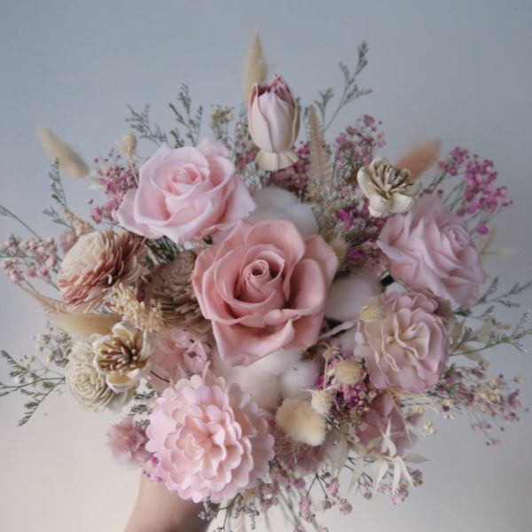 經典圓形永生捧花 30cm 粉白色 台中花店,花藝,乾燥花,鮮花,永生花,求婚花束,情人節花束,母親節花束,開幕花禮,高架花籃