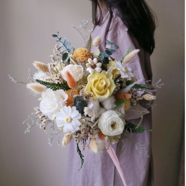 經典圓形永生捧花 30cm 橘黃色 台中花店,花藝,乾燥花,鮮花,永生花,求婚花束,情人節花束,母親節花束,開幕花禮,高架花籃