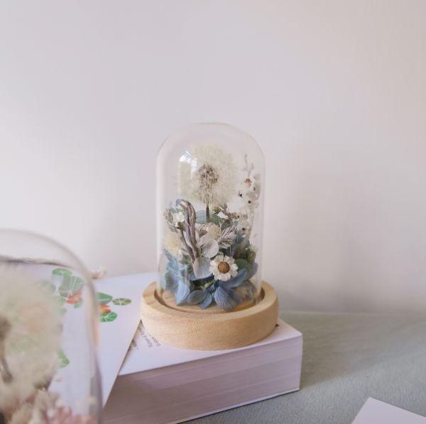 永生蒲公英玻璃罩 - 乘載心願 台中花店,花店,花藝,花,乾燥花,鮮花,永生花,花束,玻璃罩,蒲公英,求婚,風水,房間放花