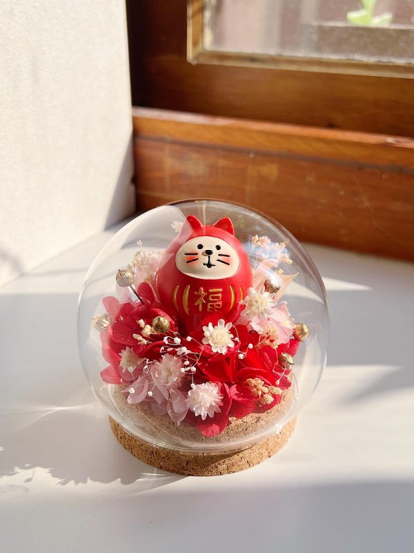 永生花玻璃罩 - 招福喵 台中花店,花店,花藝,花,乾燥花,鮮花,永生花,花束,玻璃罩,蒲公英,求婚,風水,房間放花