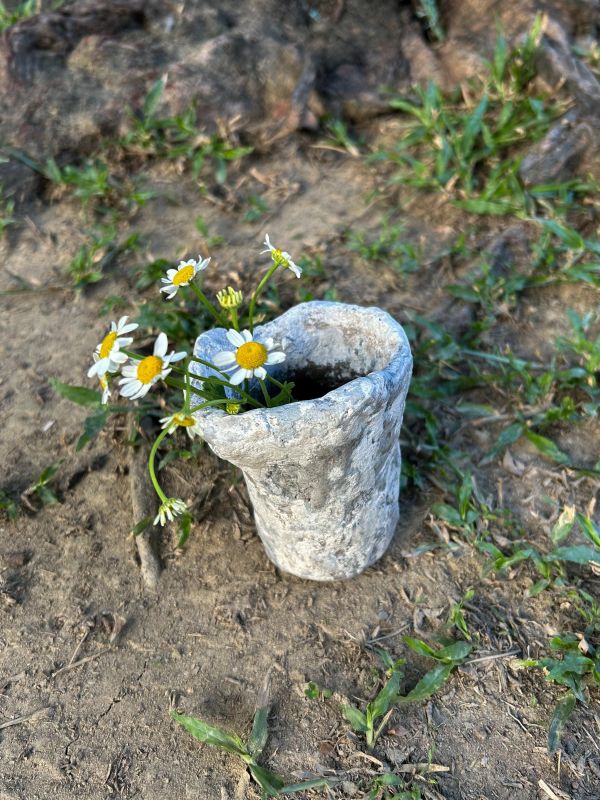 灰霧岩石開口杯 水泥,花器,花,鮮花,花瓶