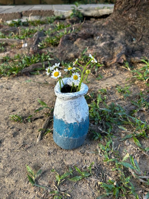 藍海牛奶瓶 水泥,花器,花,鮮花,花瓶