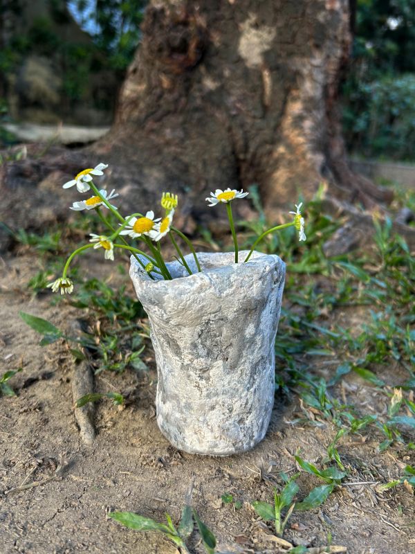 灰霧岩石開口杯 水泥,花器,花,鮮花,花瓶