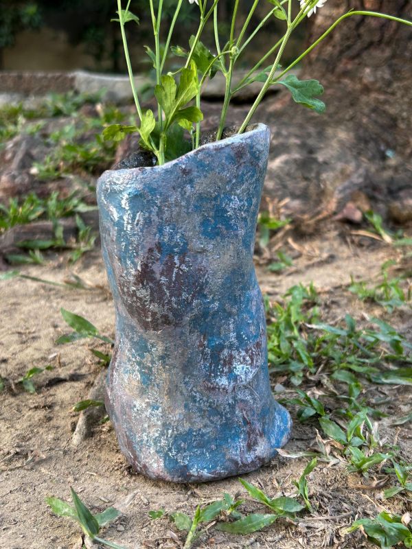 沁藍銀海靴型瓶 水泥,花器,花,鮮花,花瓶