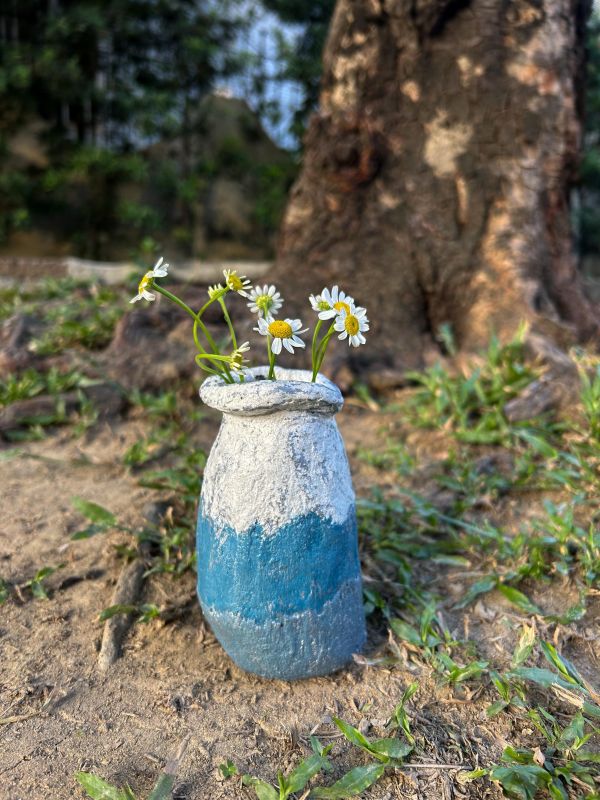 藍海牛奶瓶 水泥,花器,花,鮮花,花瓶
