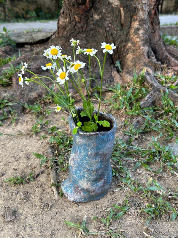 沁藍銀海靴型瓶 水泥,花器,花,鮮花,花瓶