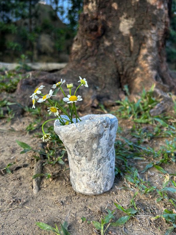 灰霧岩石開口杯 水泥,花器,花,鮮花,花瓶