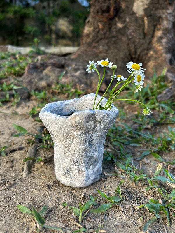 灰霧岩石開口杯 水泥,花器,花,鮮花,花瓶