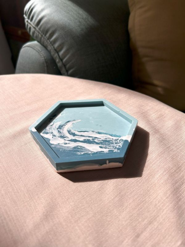 六角形 爵石置物盤 海浪 手作,爵石,環保礦物樹酯,置物盤,飾品盤,六角形,居家裝飾,杯墊,海