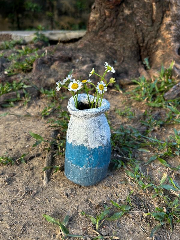 藍海牛奶瓶 水泥,花器,花,鮮花,花瓶
