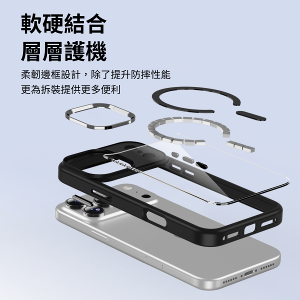 【CR科瑞亞】iPhone 17高清透亮｜金屬按鍵鏡頭框｜Magsafe防摔保護殼-黑色/半透色/鈦金 