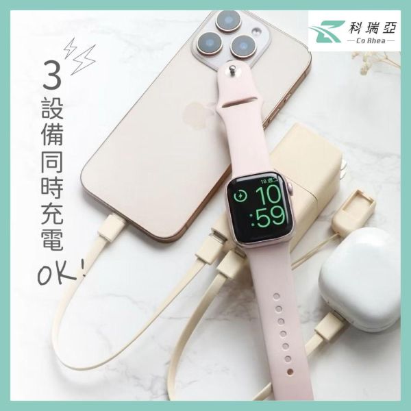 CoRhea 5000mAh 20W快充行動電源 | 雙Type-C + Apple Watch無線充 - 白色/淺橘 