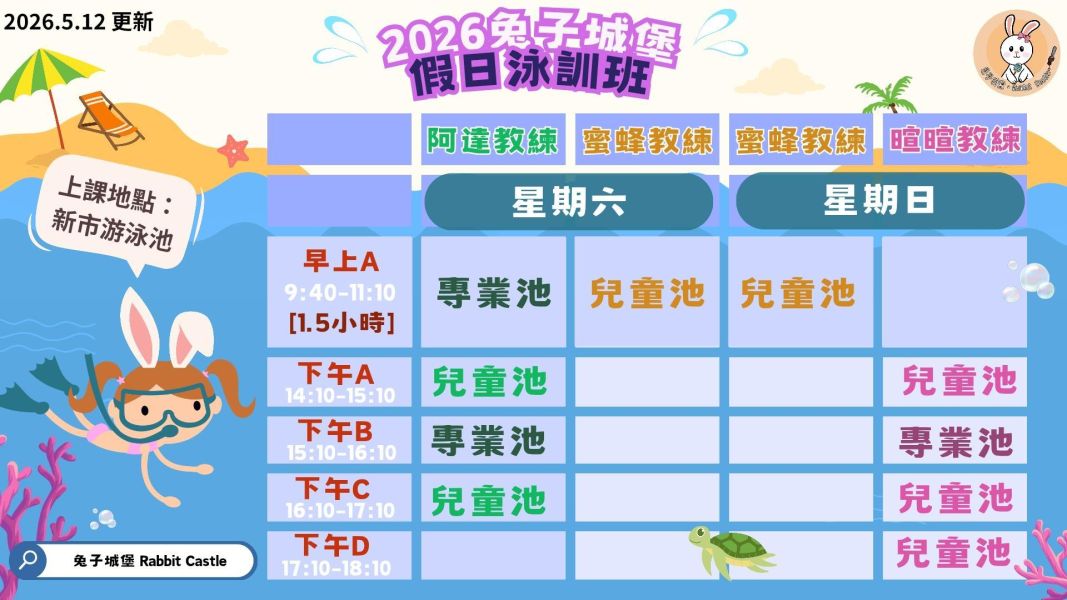 [新市游泳池-蜜蜂教練] 假日泳訓班 