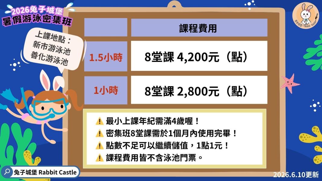 〔第四期兒童池〕暑假平日密集班 