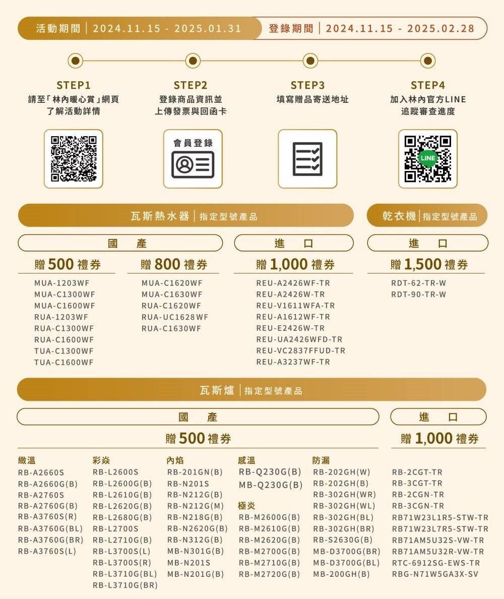 2025年林內優惠-超值優惠活動-送禮卷-指定商品