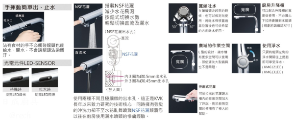 【日成】KVK日本進口 KM6111EC-5 廚房伸縮龍頭.觸控開關.NSF花灑 桃園廚具,日成,日成廚具生活館,日成廚具,廚具店,KVK,日本,伸縮,甜甜價,優惠