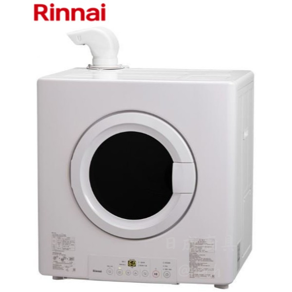 林內RDT-62-TR-W瓦斯乾衣機正面全景圖，白色簡約機身與圓形透視圓門