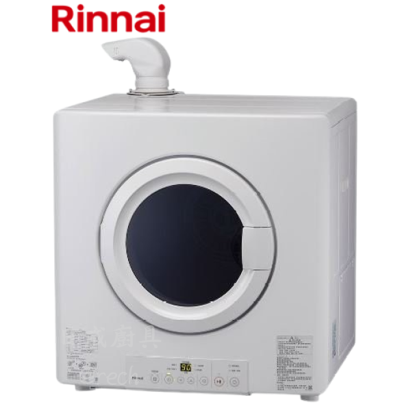 林內 RDT-90-TR-W 9公斤日本進口瓦斯乾衣機外觀,白色機身配備圓形機門與電子控制面板。