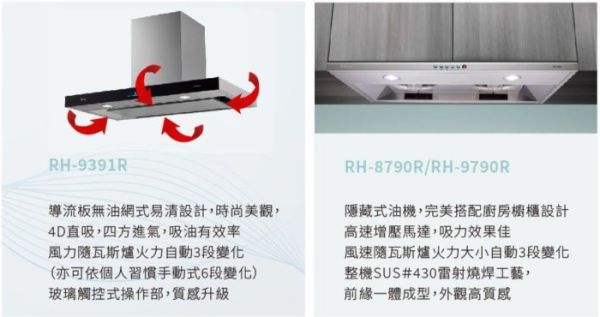 【日成】林內牌倒T式4D直吸排油煙機 (智能連動) RH-9391R 