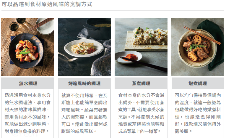 林內 RBO-MN22 多功能料理場景：無水調理、烤箱風味烘焙、蒸煮燒賣茶碗蒸、燉煮料理。